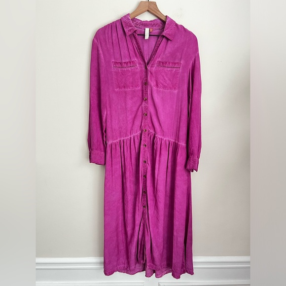 Anthropologie Pilcro Raspberry Kimberly Maxi Dress long sleeve button front XS - Picture 2 of 6